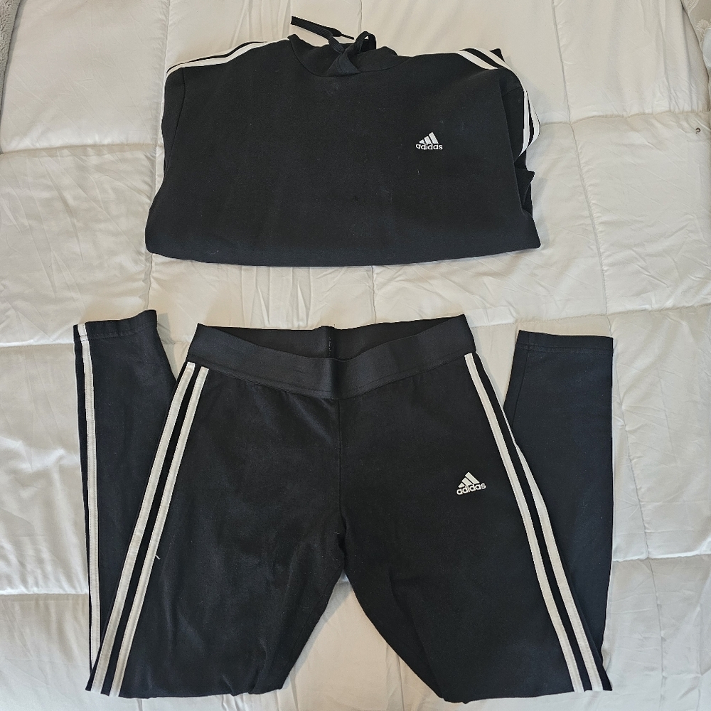 Adidas Black and White Striped  Sweater And Leggings